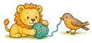 Leon e Laura representados por um leãozinho e um passarinho